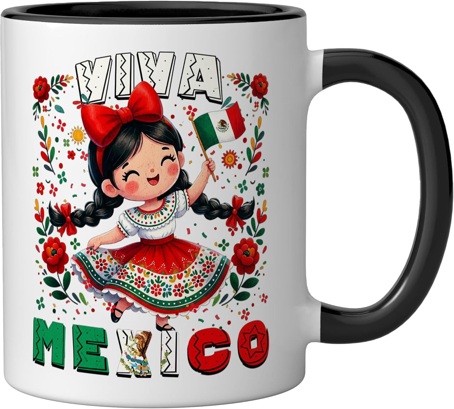 Taza de cerámica para niña con bandera mexicana