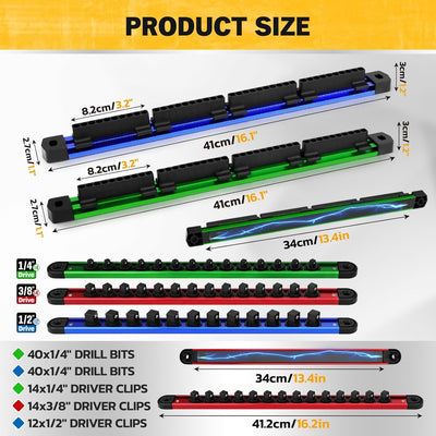 Kit organizador magnético 5 Pzas riel aluminio 1/4-1/2 pulg