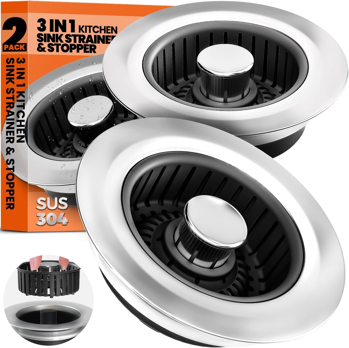 Colador drenaje acero inox 3en1 con cesta antiobstrucciones