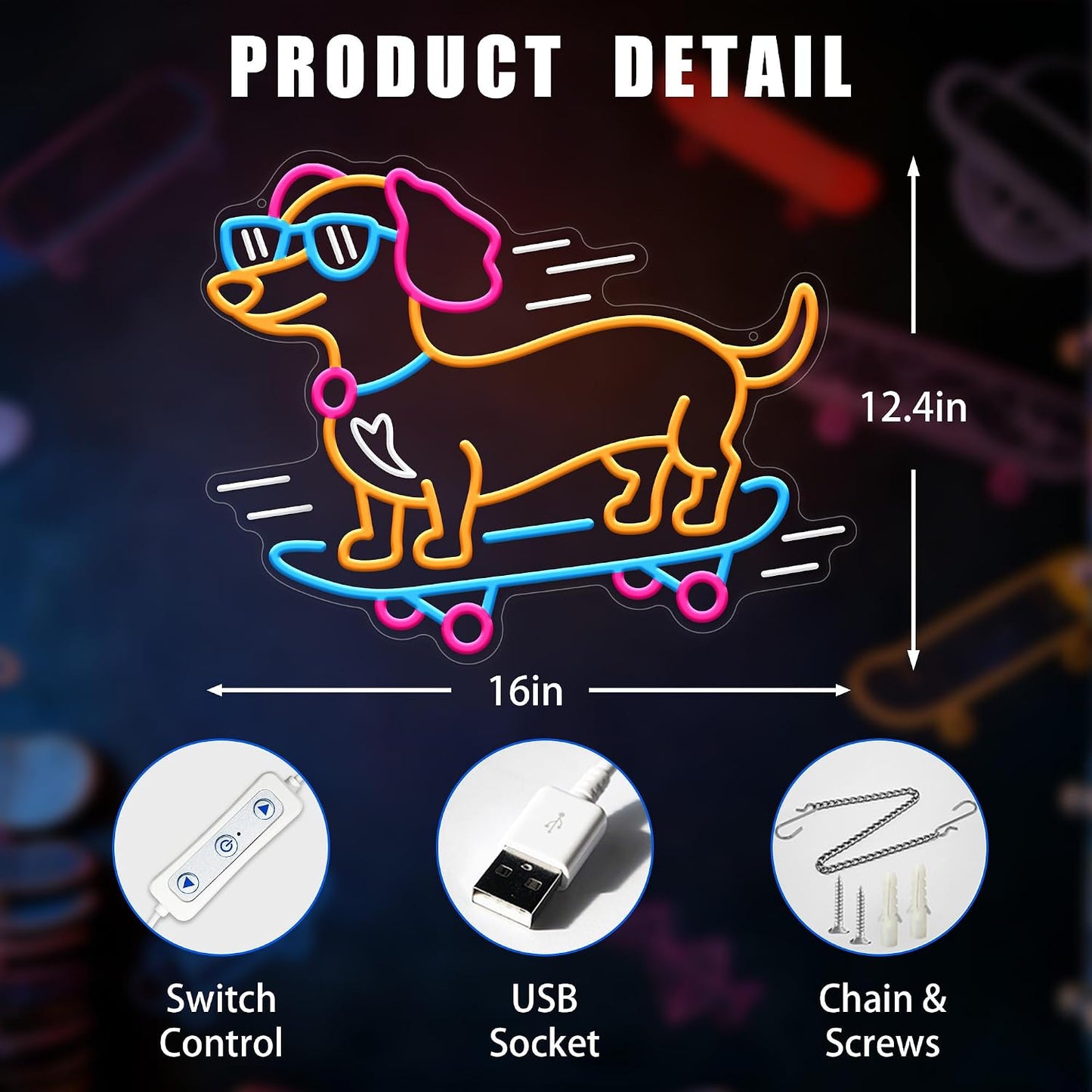 Letrero neón monopatín LED para dormitorio y fiestas