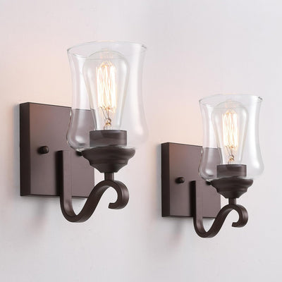 2 Pzas Apliques Pared Bronce Aceitado Vidrio Transparente