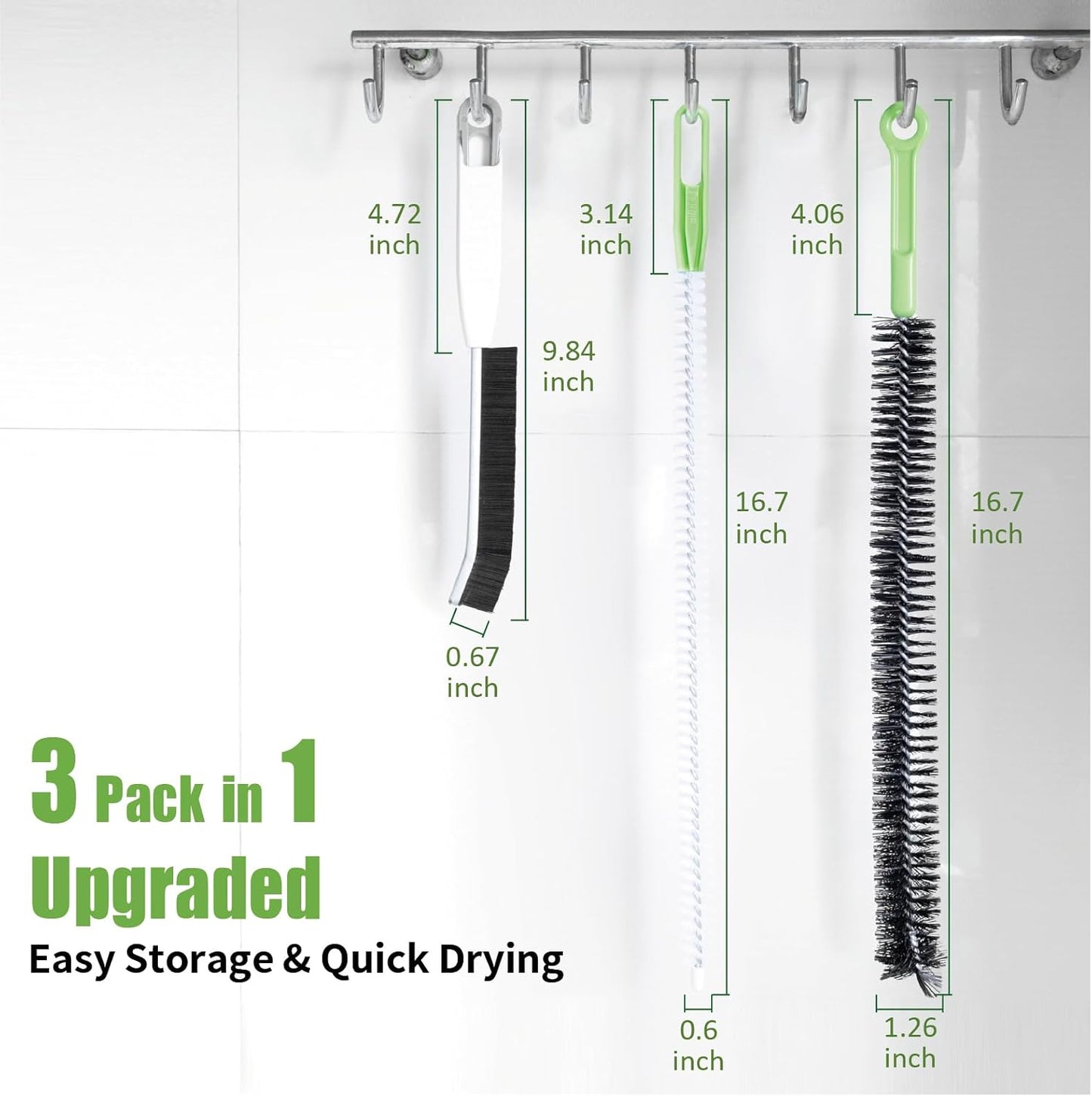 Kit 3 Pzas Cepillos Limpieza Flexible Drenaje Grietas