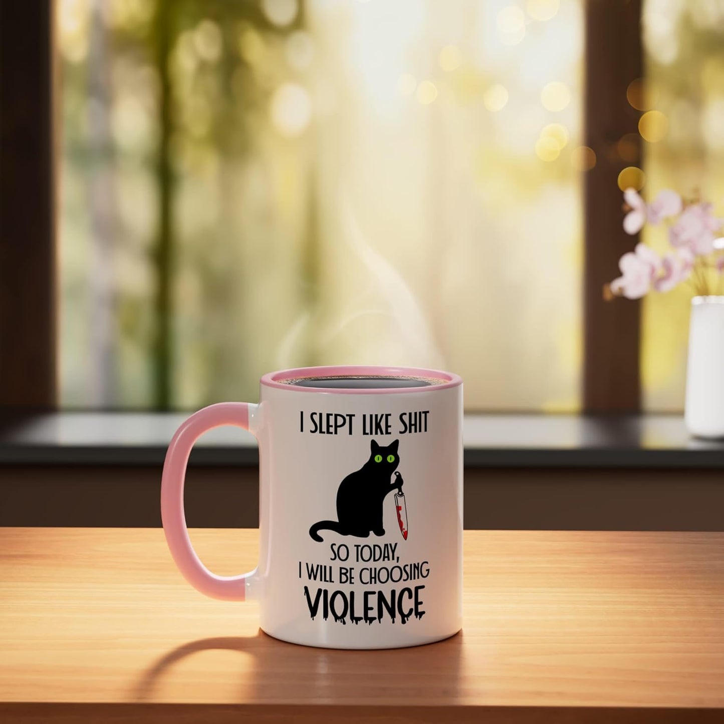 Taza de cerámica para gato con dibujo de violencia por mal sueño