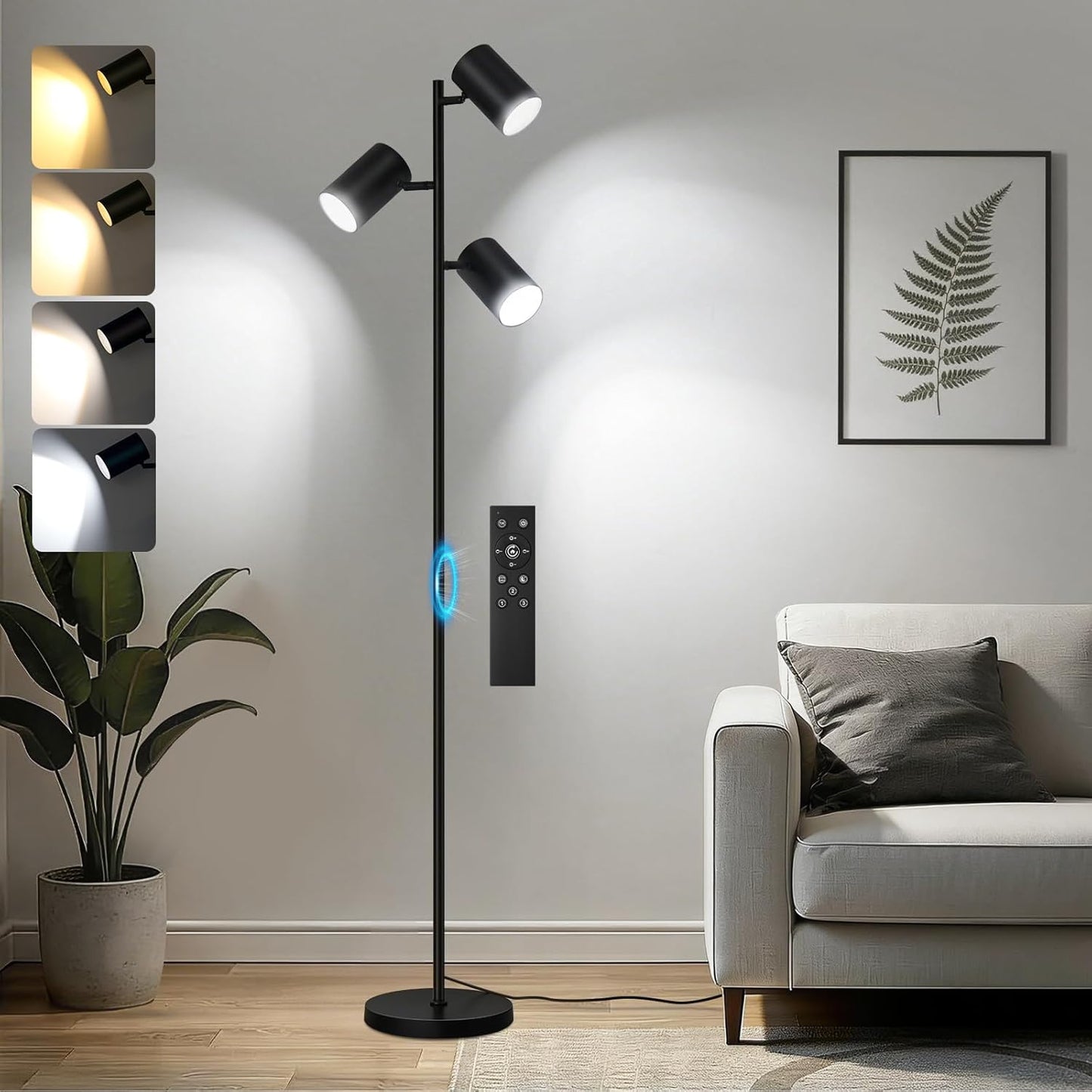 Lámpara pie LED 4000 lúmenes 36 W con control remoto 6 temperaturas