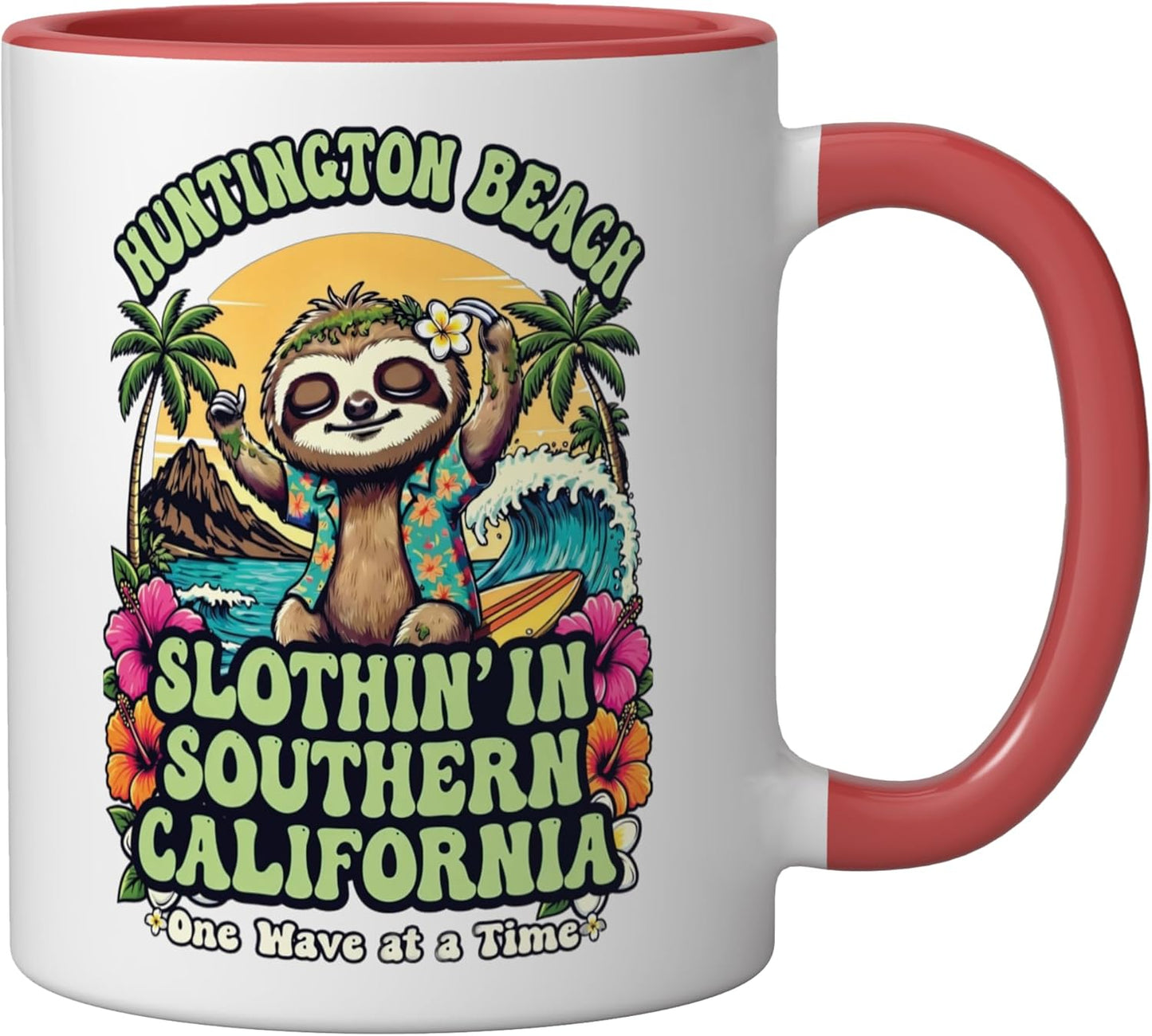 Taza Cerámica Sloth Huntington Beach Roja/Blanca