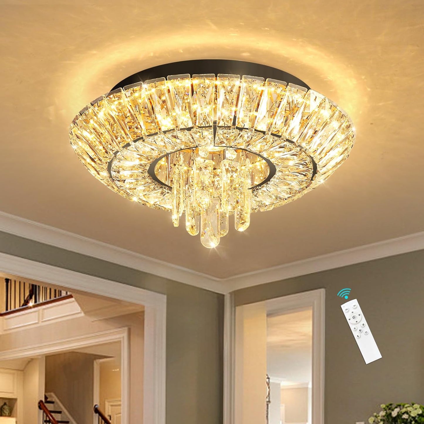 Lámpara LED moderna con control remoto para sala comedor