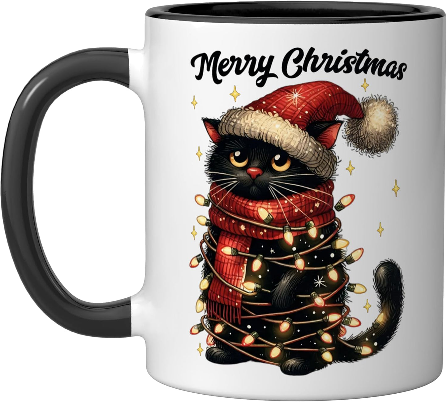 Taza de cerámica navideña con gato y sombrero de santa