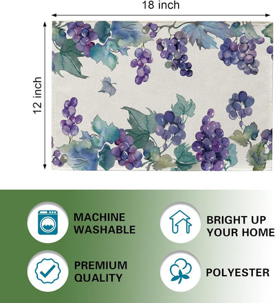 Set 4 Manteles Acuarela Uvas 12x18pulg Decoración Hogar