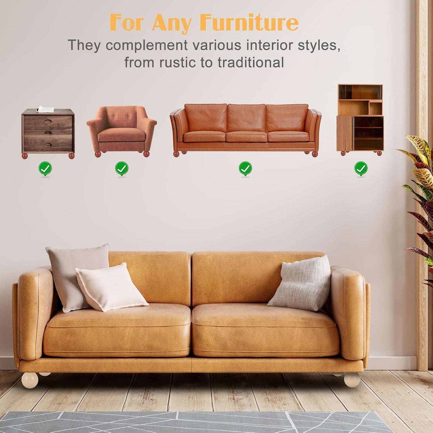 Patas madera 4pulg para sofá silla armario cama set 4