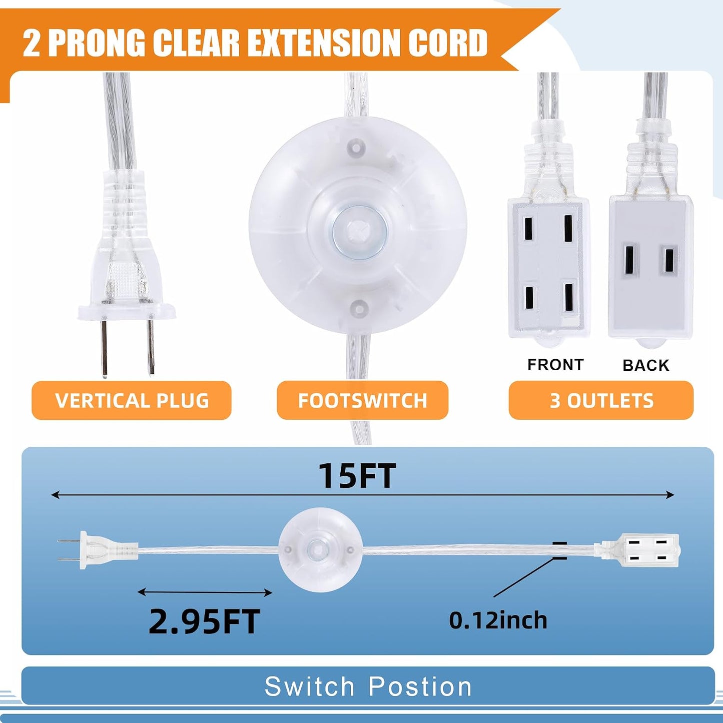 Pack 2 cables extens. transparentes 15ft 3 salidas