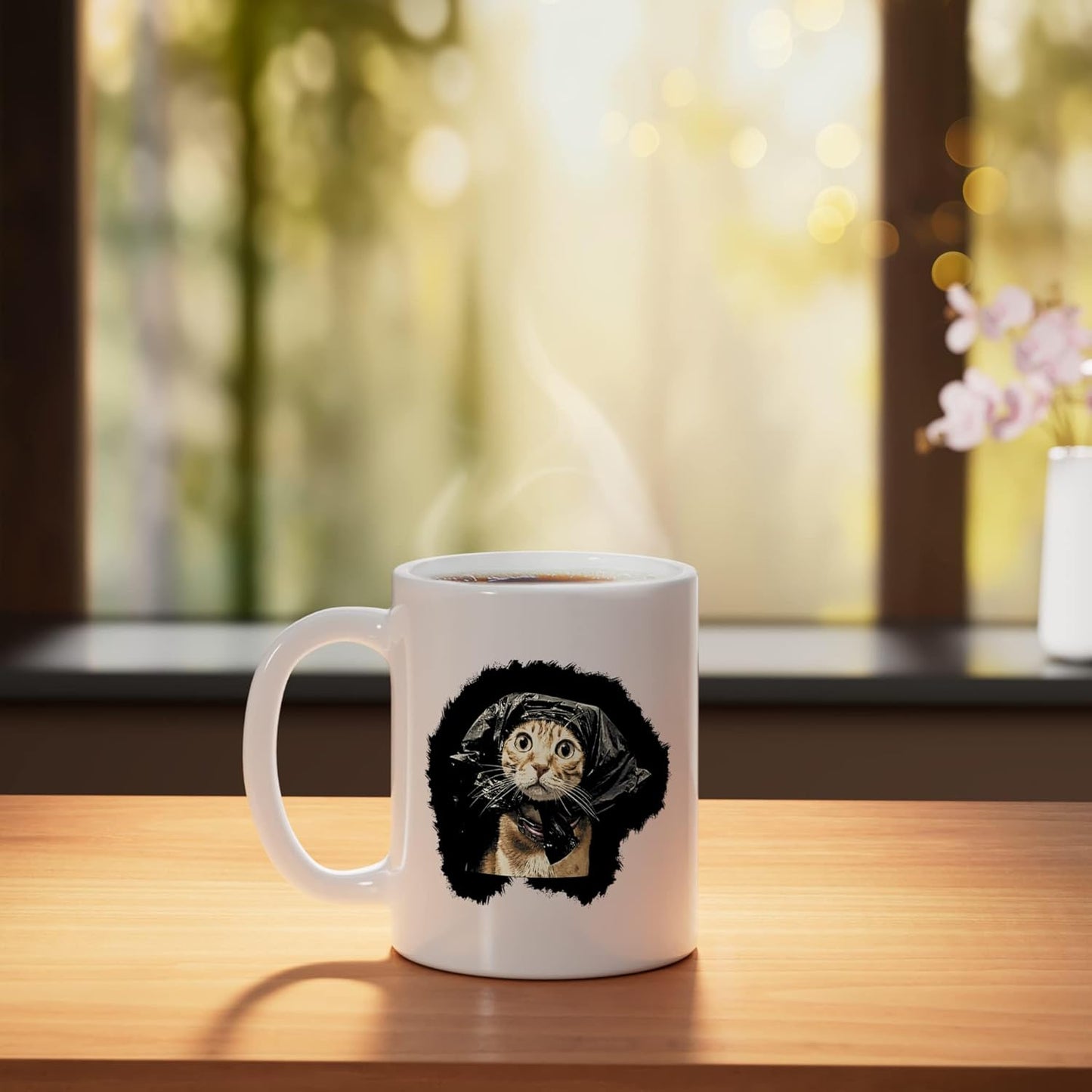 Taza cerámica con meme de gato divertido