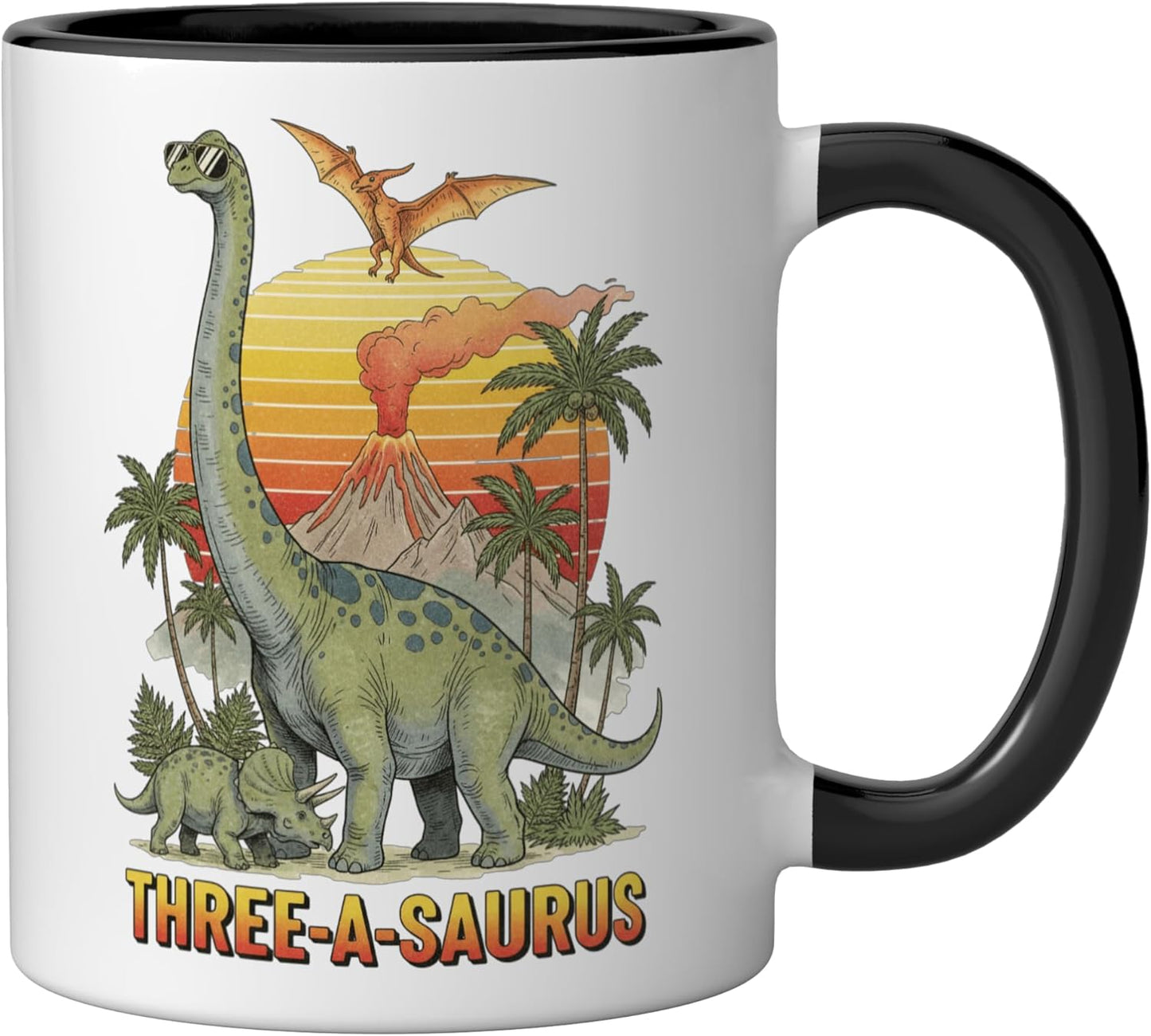 Taza cerámica brontosaurio para cumpleaños 3 años negro/blanco