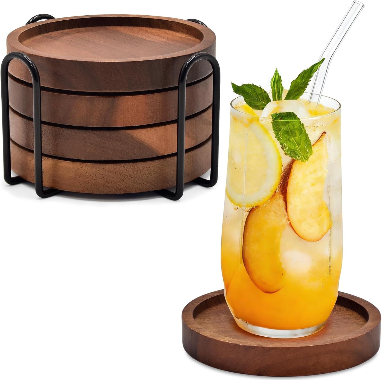 Set 4 posavasos madera absorbente decoración moderna rústica