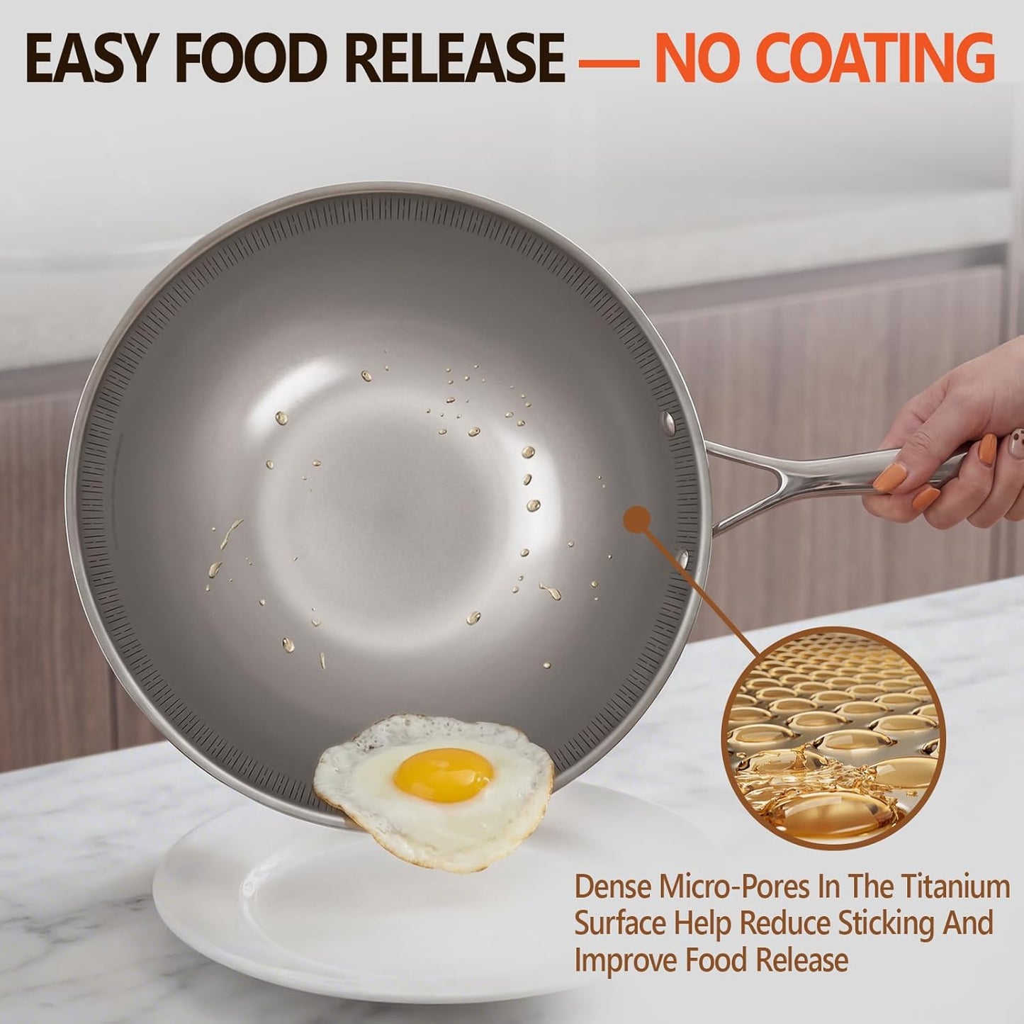 Wok Titanio Tapa 12pulg 3 Capas Acero Inox Inducción