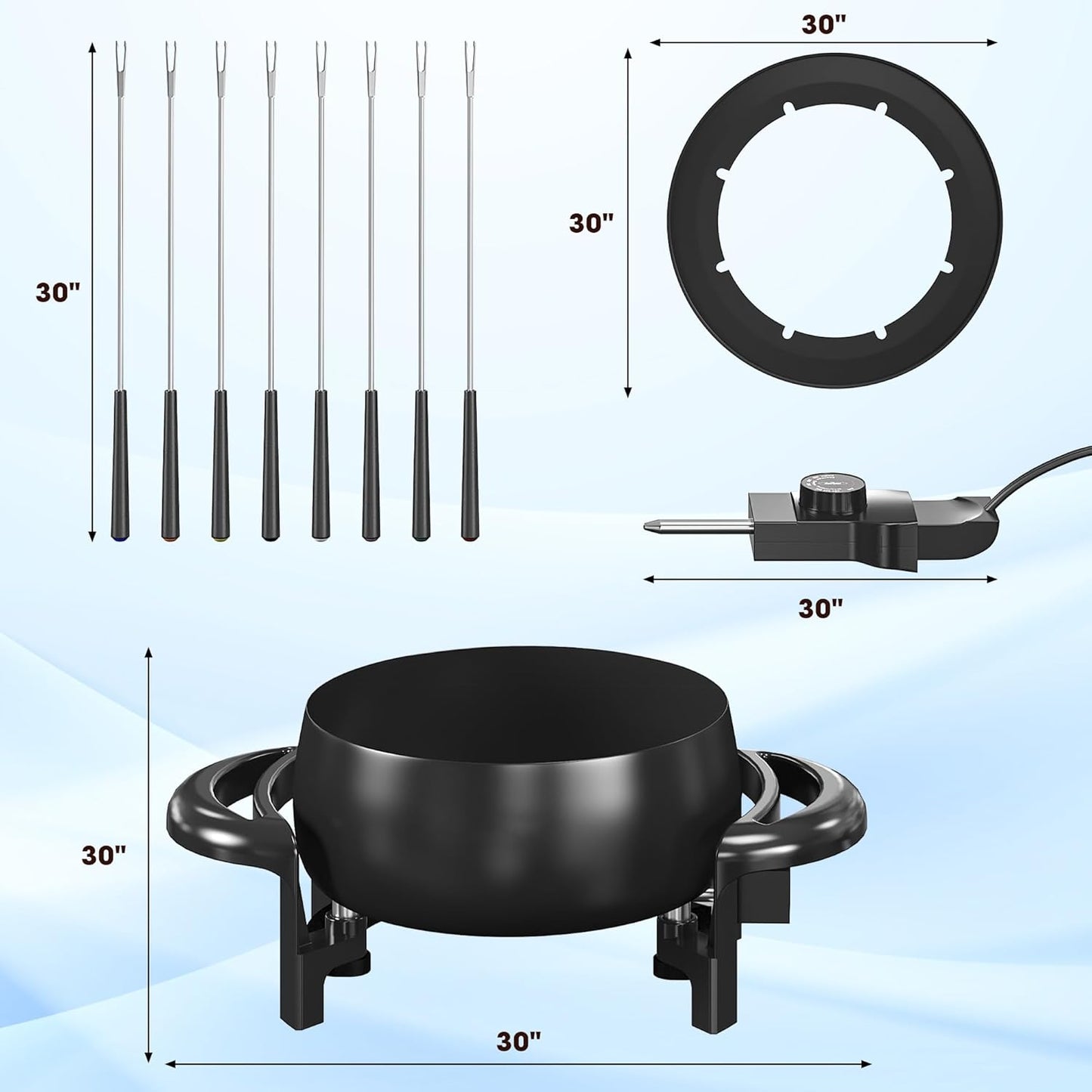 Juego de ollas eléctricas para fondue chocolate queso 1000 W con tenedores coloridos y control de temperatura
