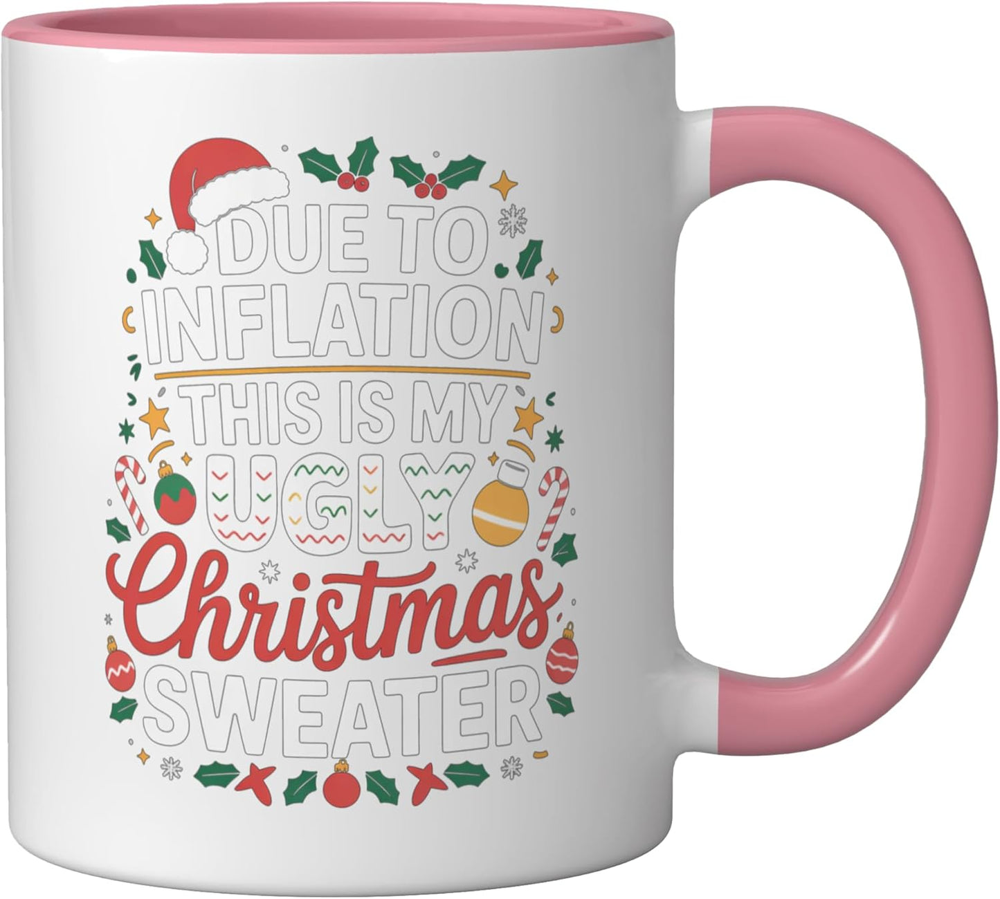 Taza Cerámica Navidad Feo Rosa/Blanco