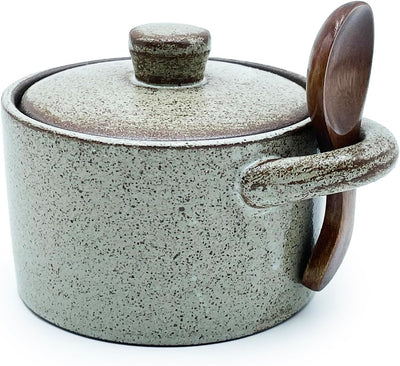 Bodega de sal de cerámica con tapa y cuchara, recipiente de 8 oz para encimera