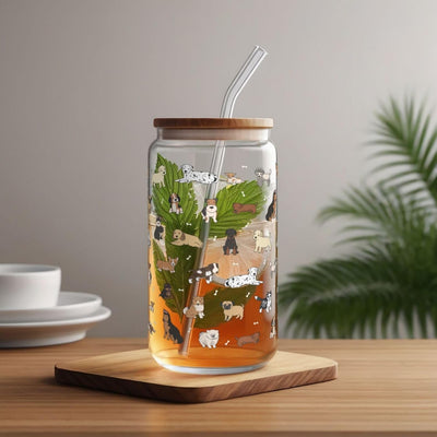 Vaso de cristal para cachorros con tapa y pajitas 16 oz para café helado, batido, cóctel y refrescos