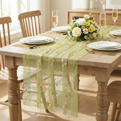 Camino de mesa bordado de gasa verde helecho floral 120 pulgadas decoración para fiesta