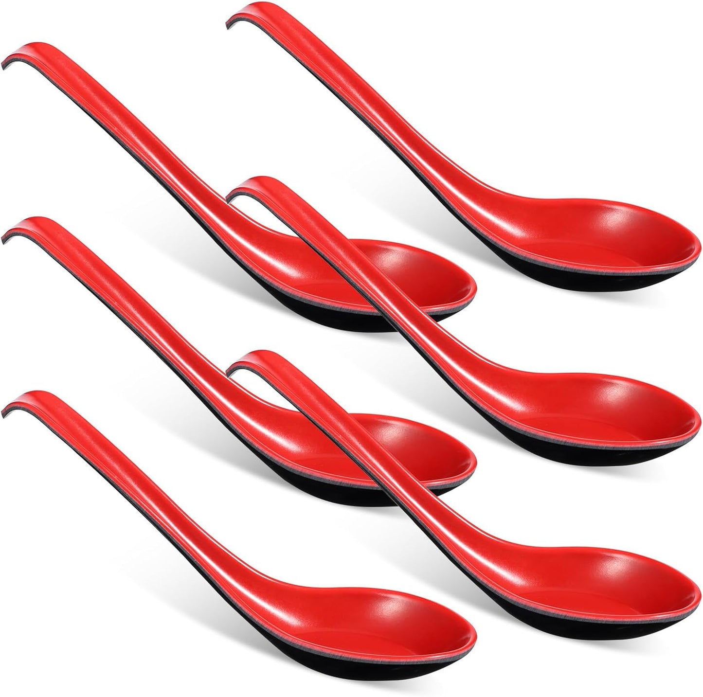 6 Cucharas Sopa Asiáticas Rojas y Negras con Gancho Muesca