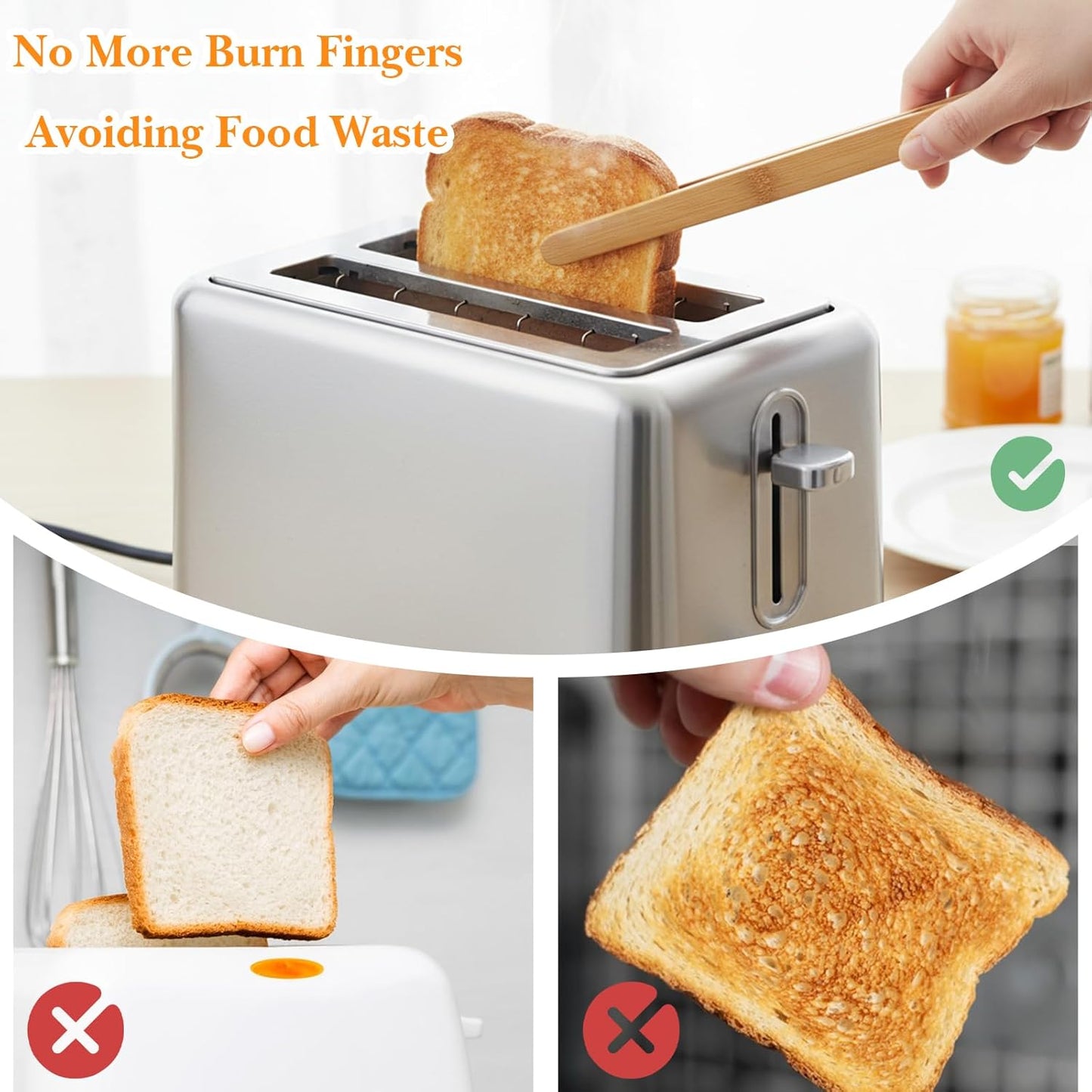 8 Pinzas Bambú 7pulg para Tostadora Utensilio Cocina