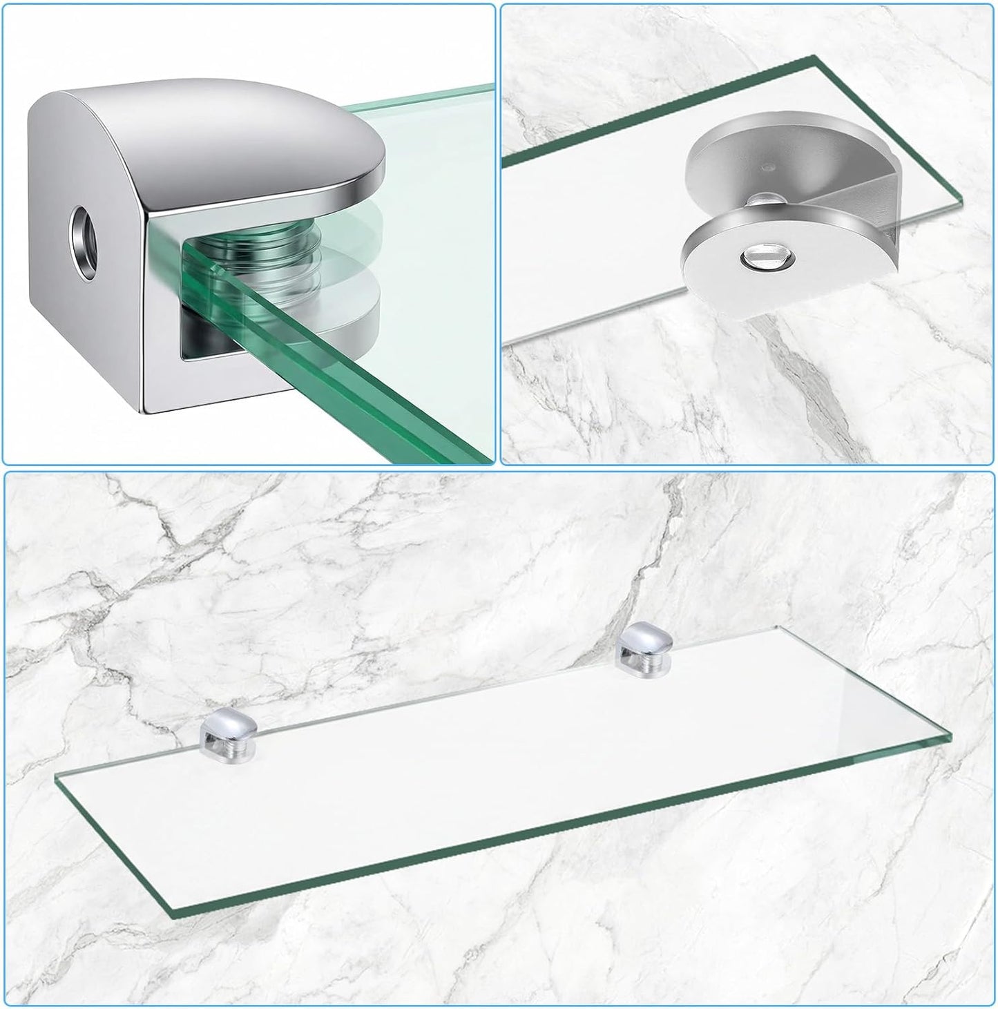 8 Soportes Vidrio Acero Inox Abrazaderas Ajustables Sin Marco