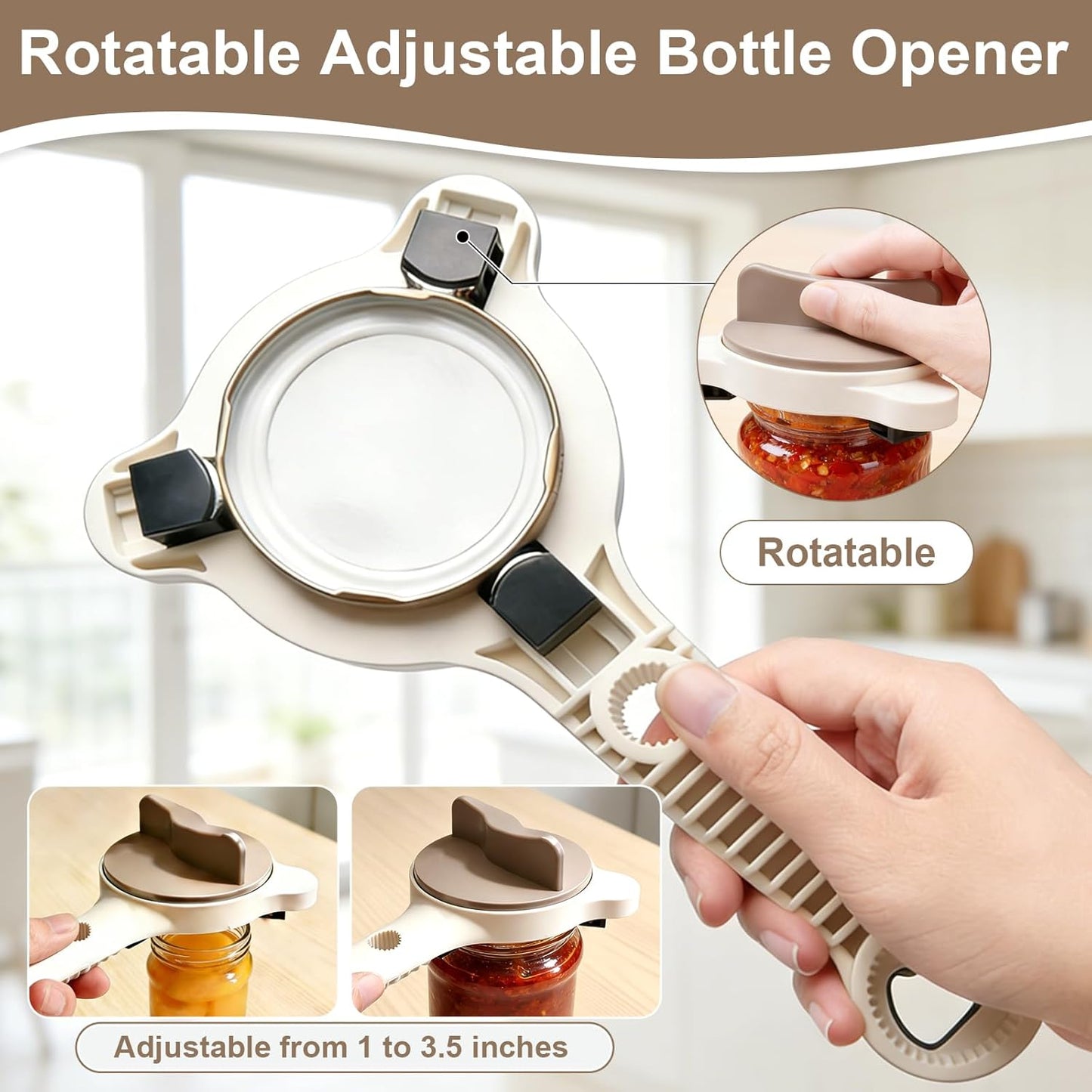 Abrebotellas multifuncional 4 en 1 de acero inoxidable ajustable