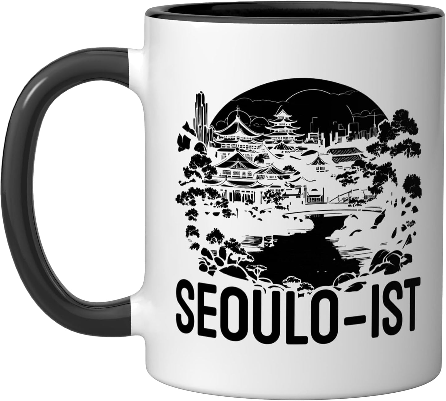 Taza Cerámica Coreana Viaje Negro/Blanco