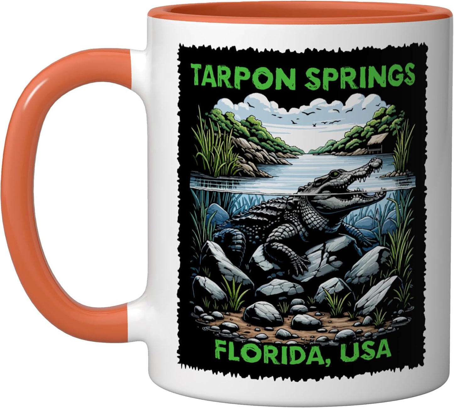 Taza de cerámica Tarpon Springs Florida color naranja/blanco