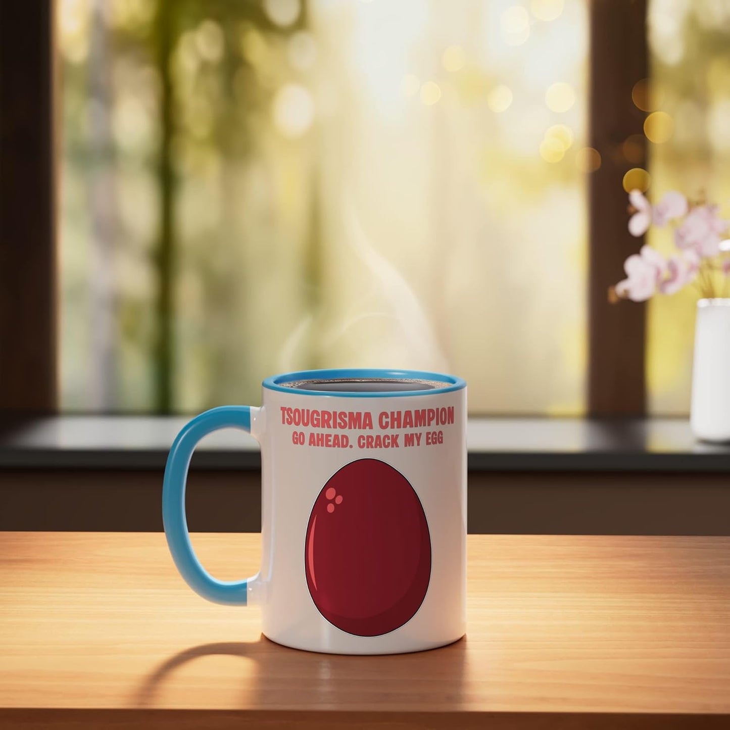 Taza cerámica Tsougisma Champion Egg para Pascua Ortodoxa griega azul/blanco