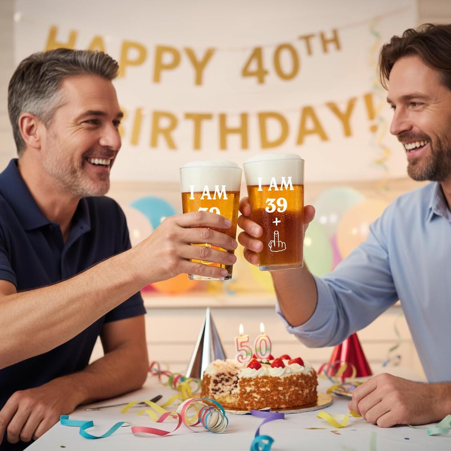 Vaso de cumpleaños de 40 años con mordaza y dedo medio