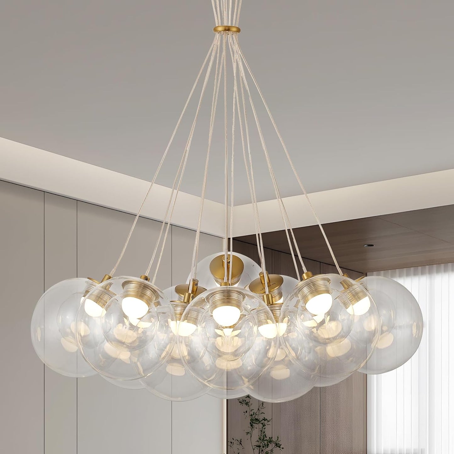 Lámpara LED 13 luces globo vidrio forma araña transparente