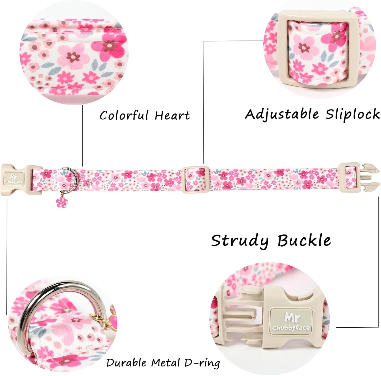 Collar perro rosa con flores hebilla plástico ajustable