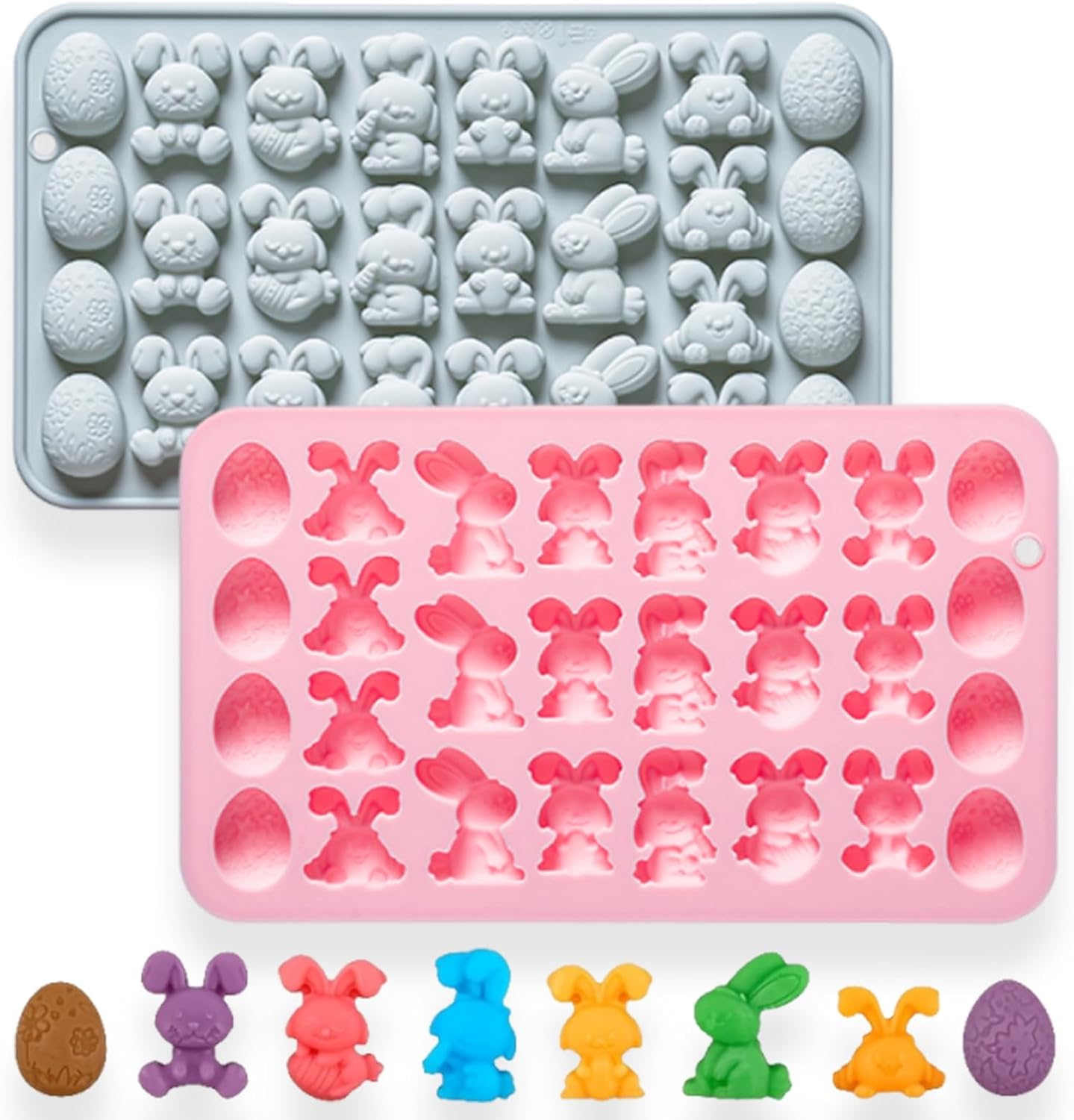 Paquete de 2 moldes de silicona Pascua con 27 cavidades para huevo, chocolate, pasteles, pudín, gelatina y decoraciones