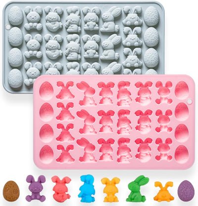 Paquete de 2 moldes de silicona Pascua con 27 cavidades para huevo, chocolate, pasteles, pudín, gelatina y decoraciones