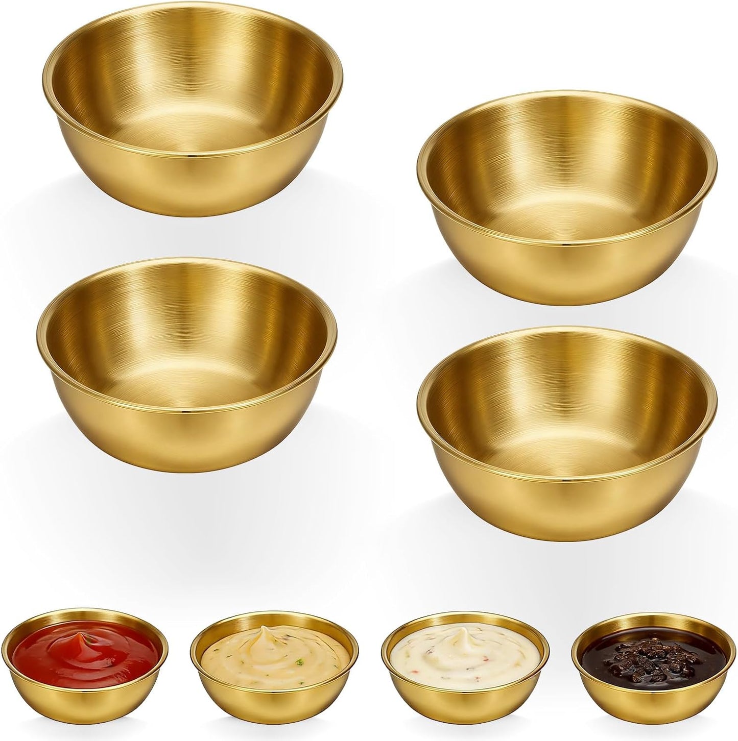4 cuencos pequeños de acero inoxidable para salsa, mini tazón redondo dorado
