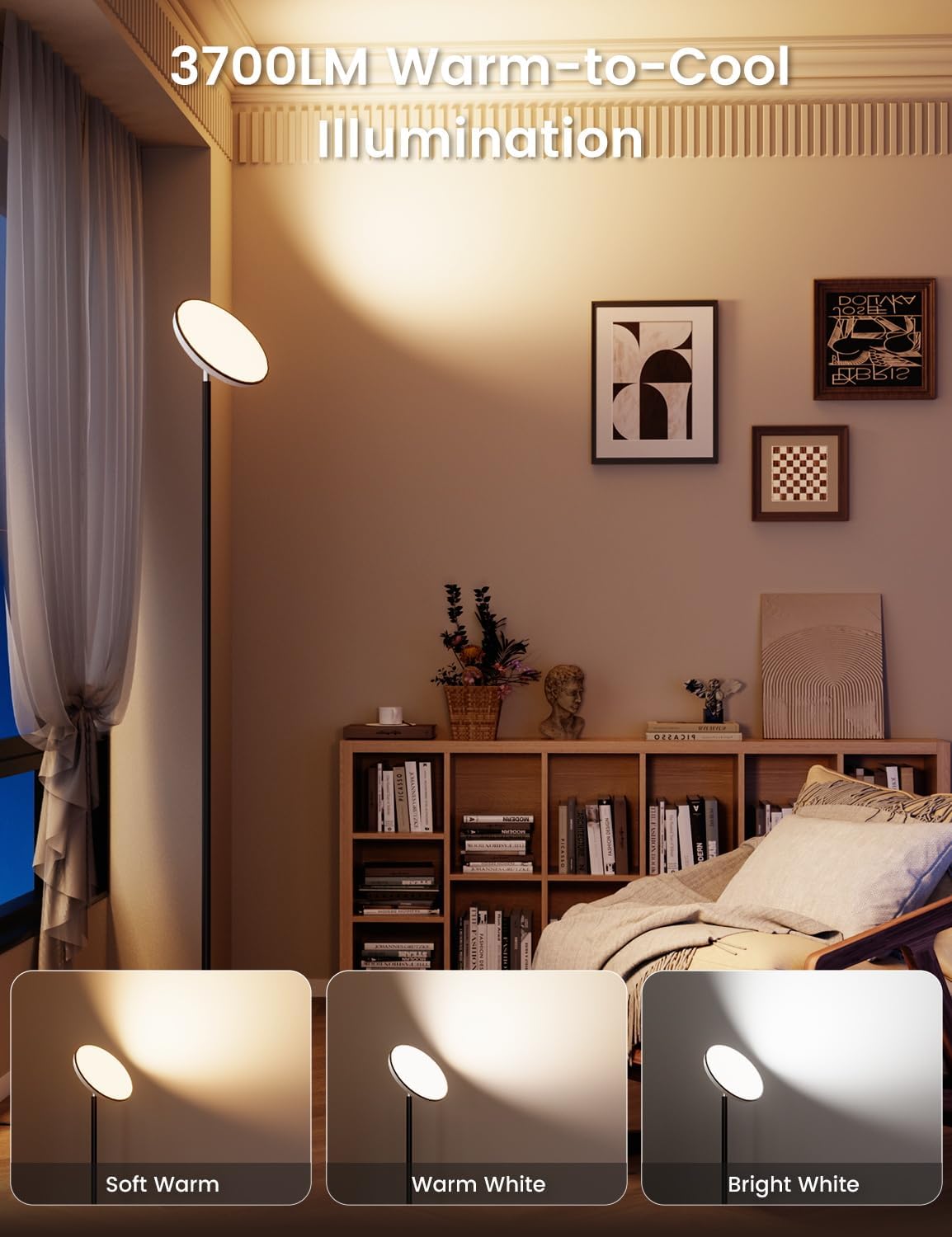 Lámpara pie LED RGB 71pulg control táctil 3700lum