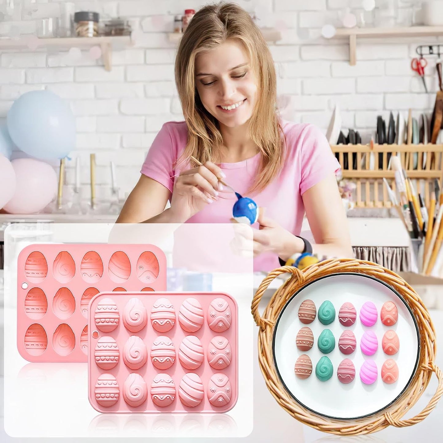 Moldes de silicona para huevos pequeños de Pascua con 5 patrones y 15 cavidades, paquete de 2