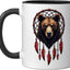 Taza cerámica Bear Dreamcatcher Nativo Americano con plumas negras/blancas