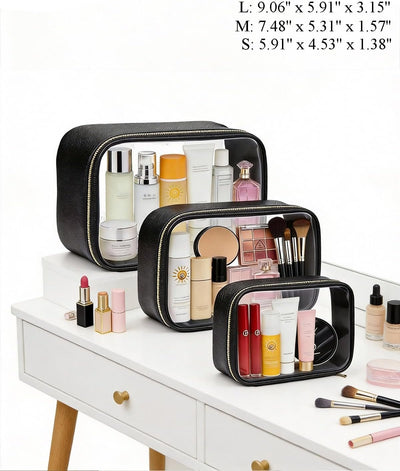 Set 3 bolsas maquillaje transparente viaje con cremallera