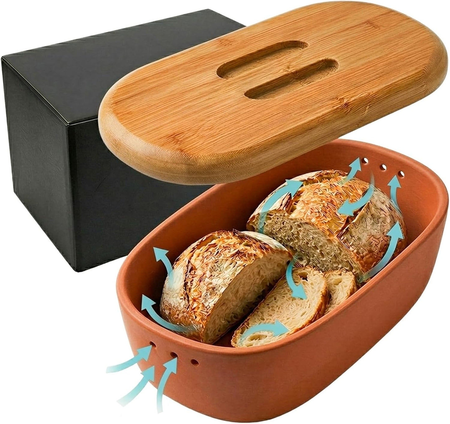 Caja ahorro pan terracota 9.8x5.1pulg tapa bambú
