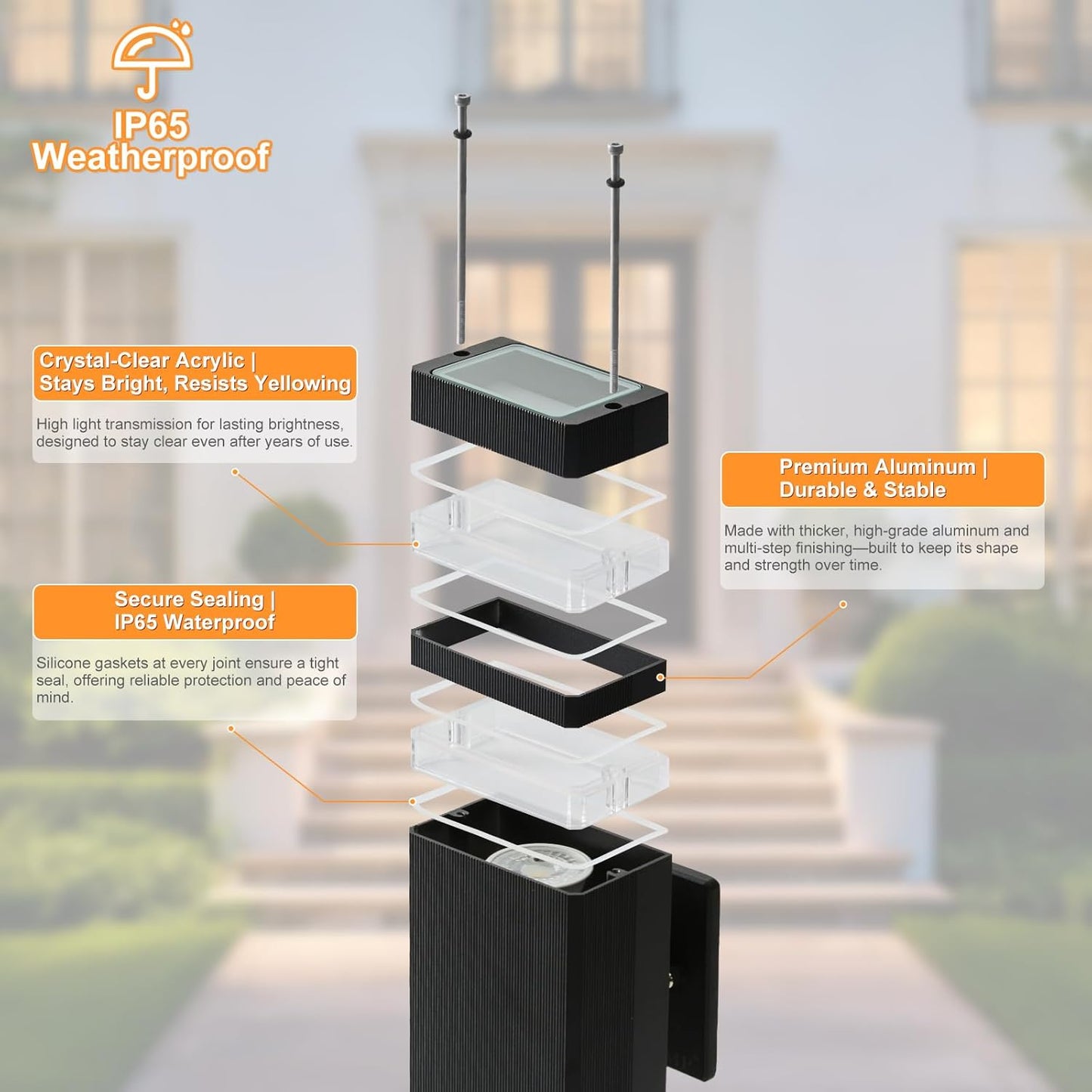 4 Luces LED pared exterior aluminio IP65 para casa puerta