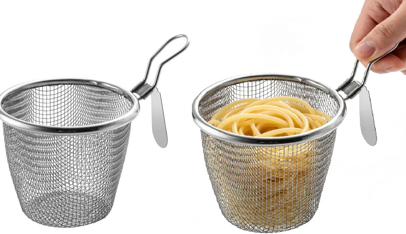Cestas de pasta de acero inoxidable con colador de malla fina y asa