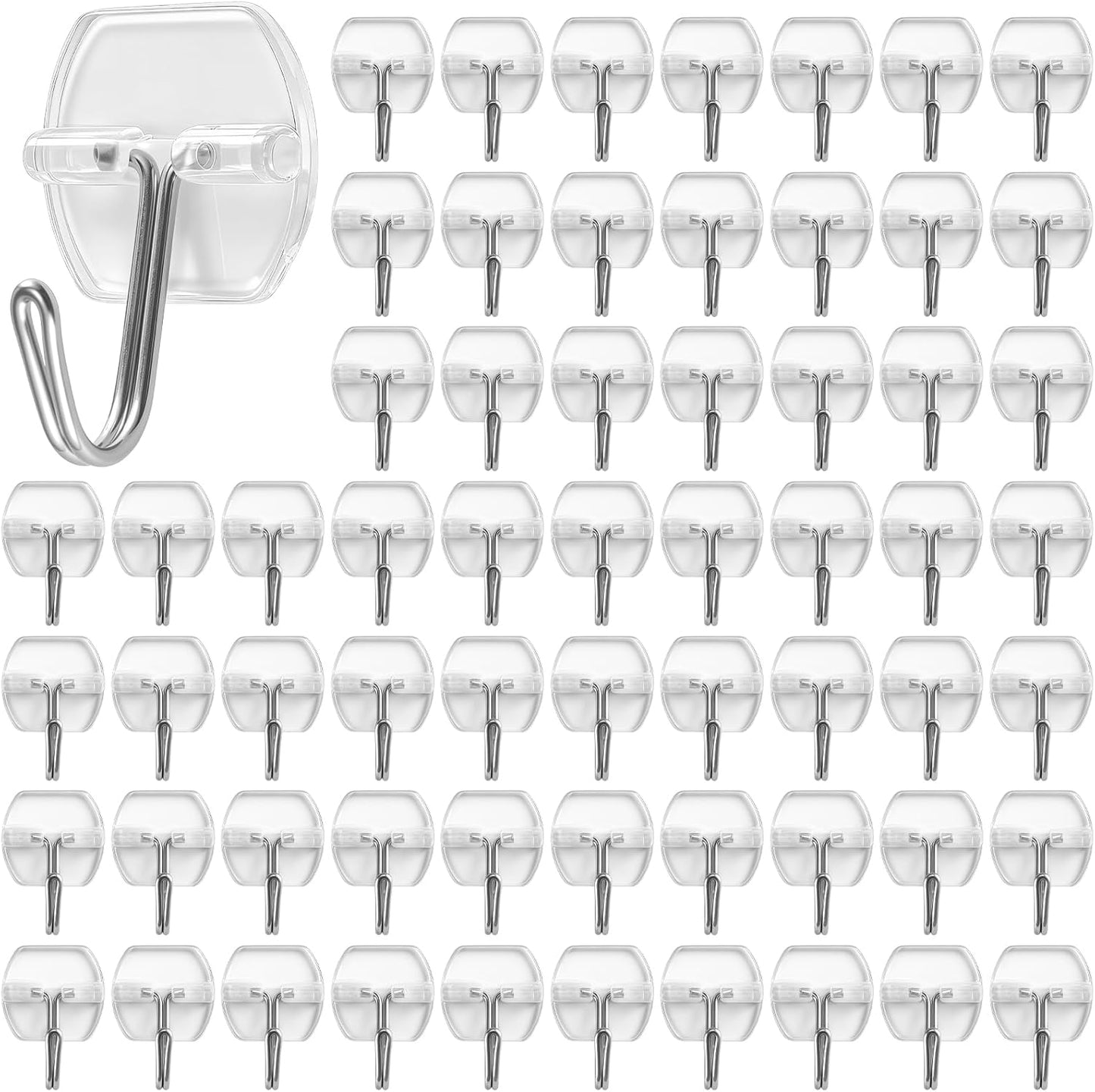 50 Ganchos Alambre Adhesivo Transparente Reutilizable Pared