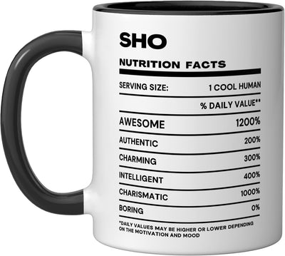 Taza cerámica Sho Nutrition Facts Name negra/blanca