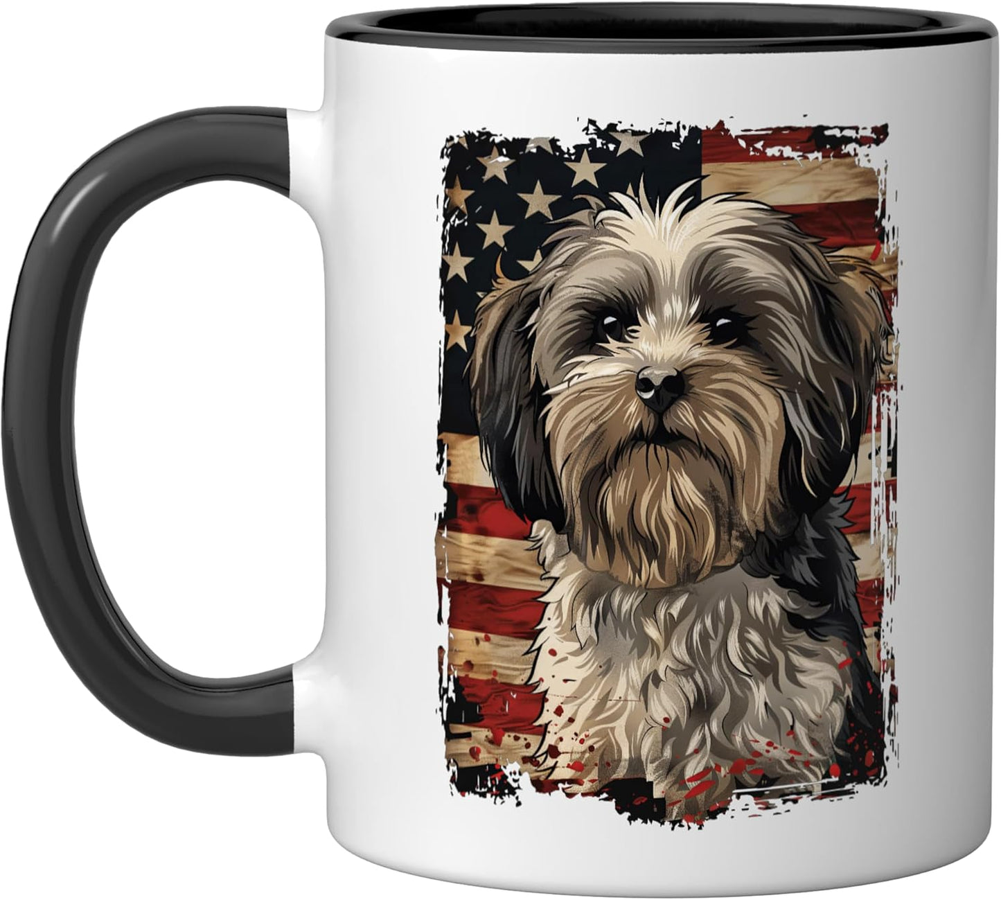 Taza cerámica bandera estadounidense Havanese negro/blanco
