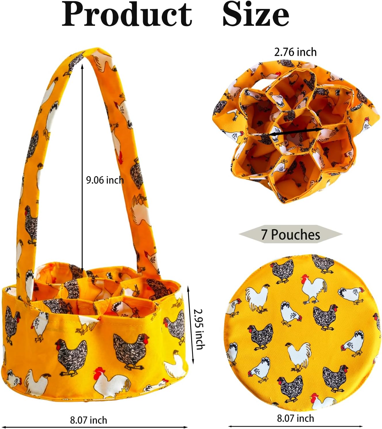 Cesta de recolección de huevos con 7 bolsas grandes lavables