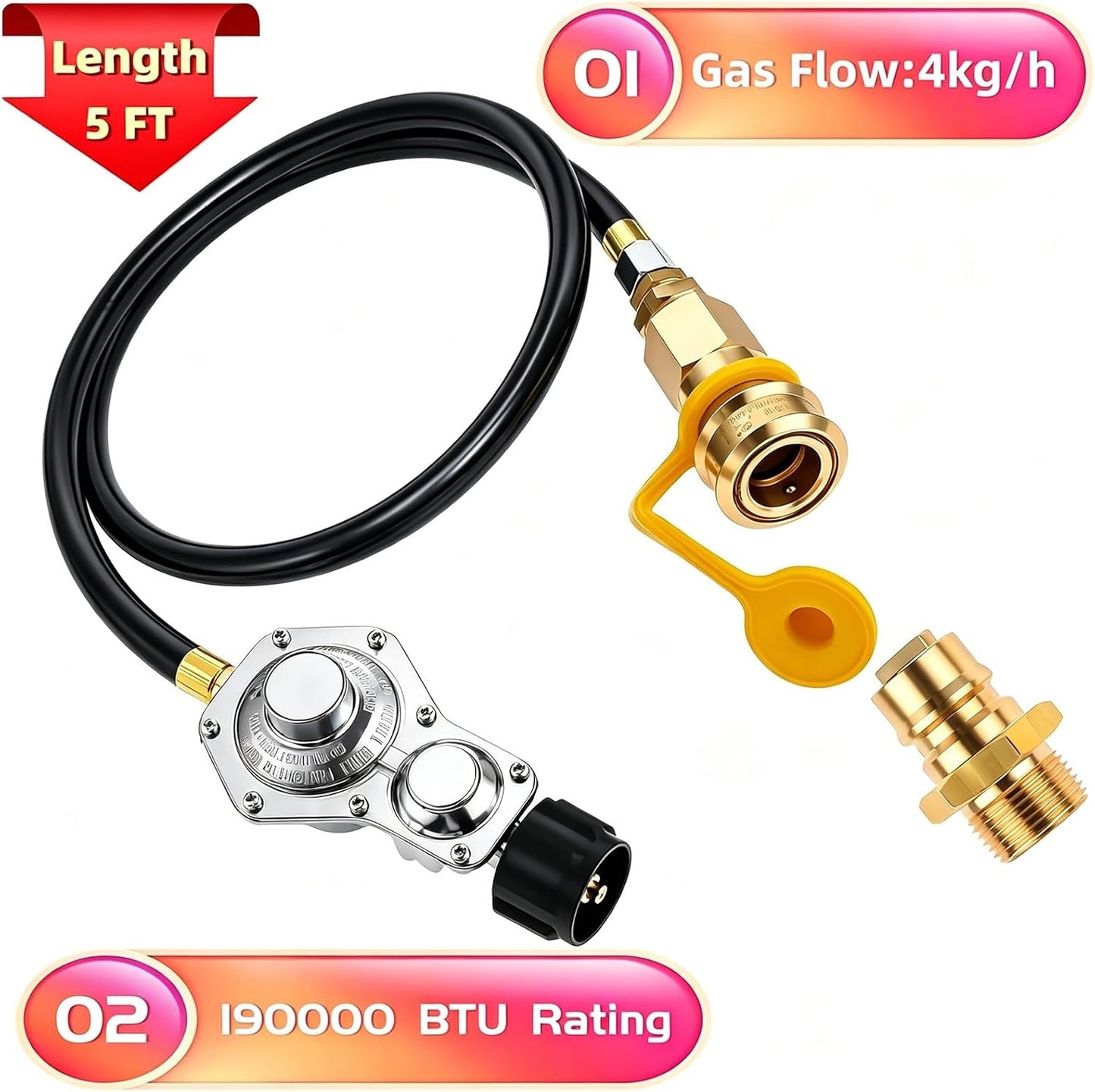 Regulador propano 2 etapas manguera 5ft 3/4pulg comp 3 generadores