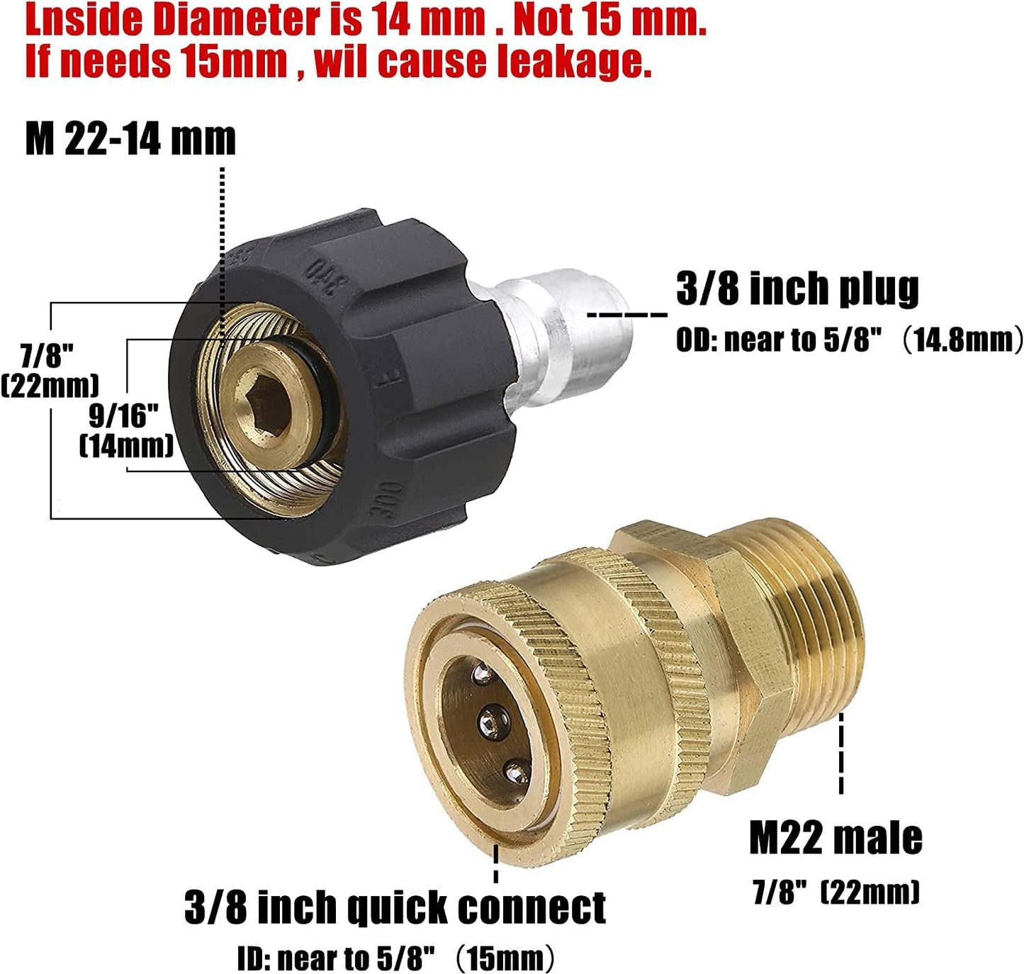 Juego adaptador lavadora presión M22 a 3/8 pulg 5000PSI