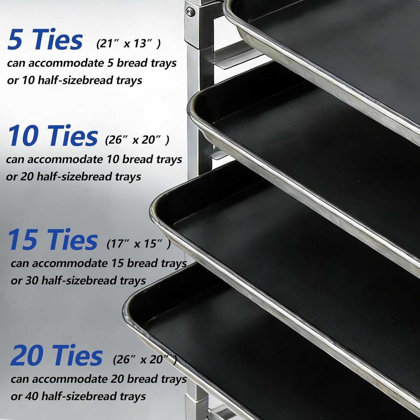 Estante aluminio 5 niveles para pan 21x18x13pulg